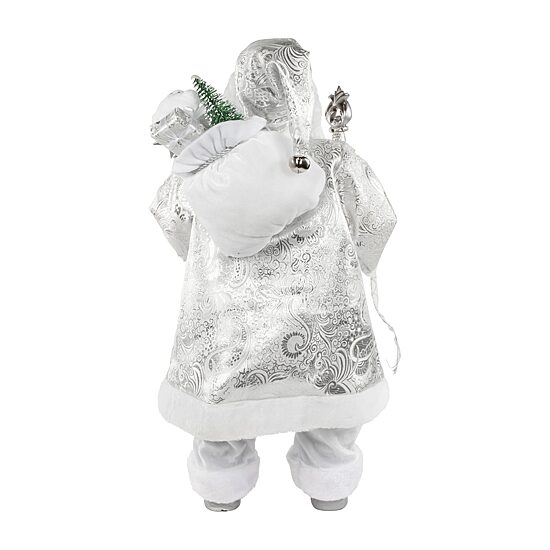 24'' Silver and White Santa Claus with Staff and Gift Bag Christmas Figure