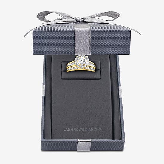 (F / Si2) Womens 2 CT. T.W. Lab Grown White Diamond 14K Gold Over Silver Round Side Stone Halo Bridal Set
