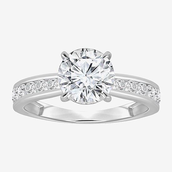 (I / Si2) Womens 2 CT. T.W. Lab Grown White Diamond Sterling Silver Round Side Stone Engagement Ring