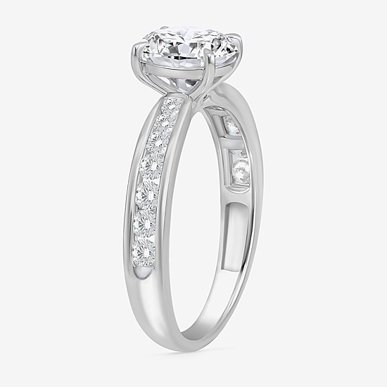 (I / Si2) Womens 2 CT. T.W. Lab Grown White Diamond Sterling Silver Round Side Stone Engagement Ring