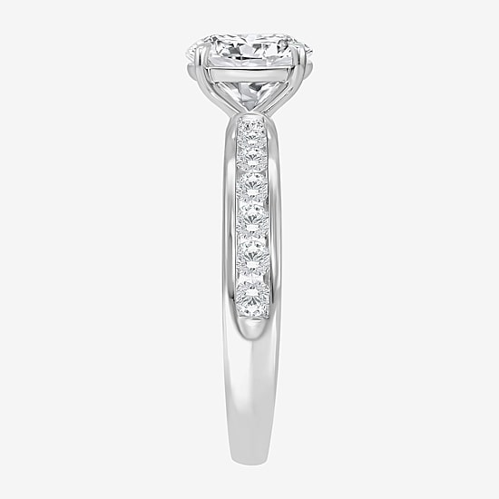 (I / Si2) Womens 2 CT. T.W. Lab Grown White Diamond Sterling Silver Round Side Stone Engagement Ring