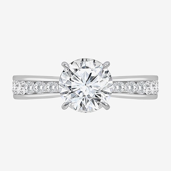 (I / Si2) Womens 2 CT. T.W. Lab Grown White Diamond Sterling Silver Round Side Stone Engagement Ring