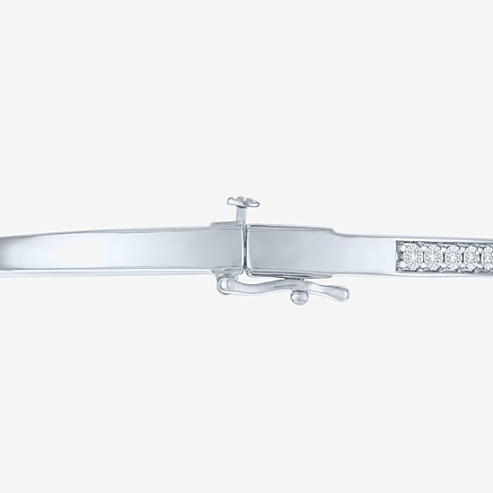 (G-H / Si2-I1) Womens 1/10 CT. T.W. Lab Grown White Diamond Pure Silver Over Brass Bangle Bracelet
