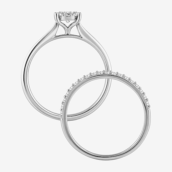 Surrounded by Love (H / I1-I2) Womens 1/2 CT. T.W. Lab Grown White Diamond Sterling Silver Oval Halo Bridal Set