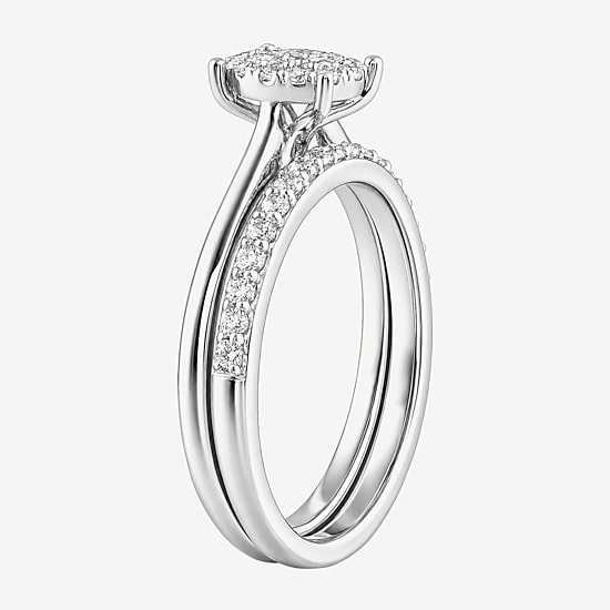 Surrounded by Love (H / I1-I2) Womens 1/2 CT. T.W. Lab Grown White Diamond Sterling Silver Oval Halo Bridal Set