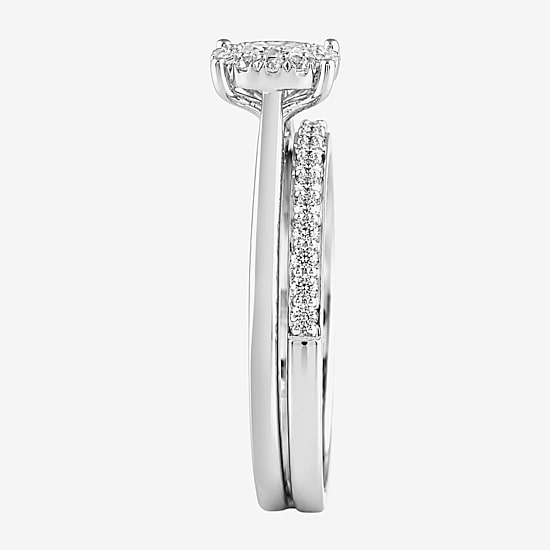 Surrounded by Love (H / I1-I2) Womens 1/2 CT. T.W. Lab Grown White Diamond Sterling Silver Oval Halo Bridal Set