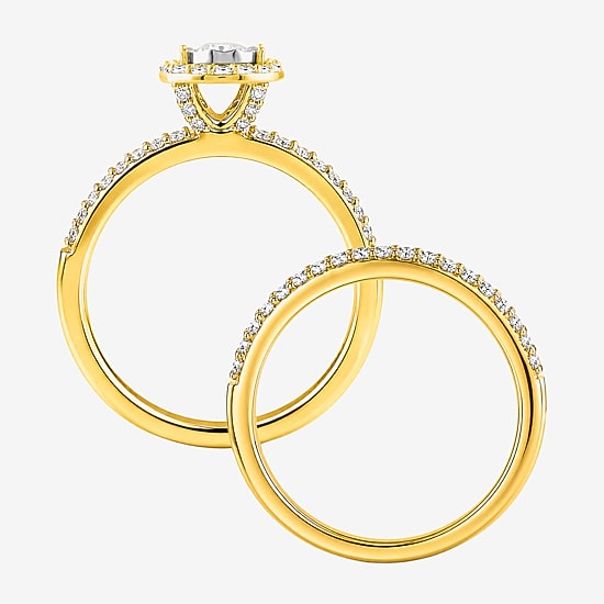 Surrounded by Love (H / I1-I2) Womens 5/8 CT. T.W. Lab Grown White Diamond 14K Gold Over Silver Oval Side Stone Bridal Set