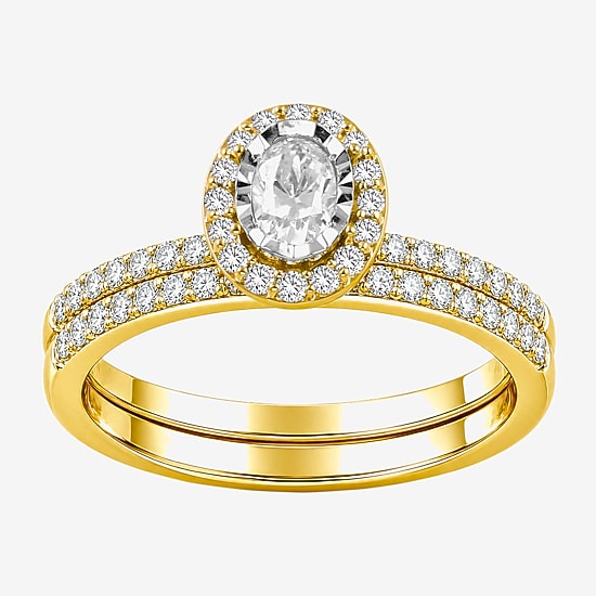 Surrounded by Love (H / I1-I2) Womens 5/8 CT. T.W. Lab Grown White Diamond 14K Gold Over Silver Oval Side Stone Bridal Set