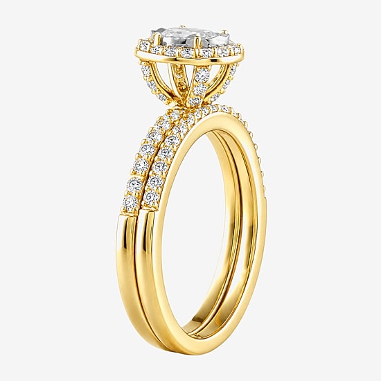Surrounded by Love (H / I1-I2) Womens 5/8 CT. T.W. Lab Grown White Diamond 14K Gold Over Silver Oval Side Stone Bridal Set
