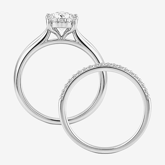 Surrounded by Love (H / I1-I2) Womens 1/2 CT. T.W. Lab Grown White Diamond Sterling Silver Round Halo Bridal Set