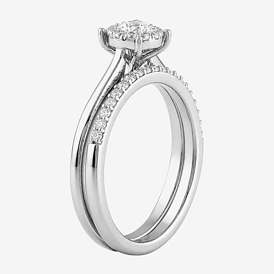 Surrounded by Love (H / I1-I2) Womens 1/2 CT. T.W. Lab Grown White Diamond Sterling Silver Round Halo Bridal Set