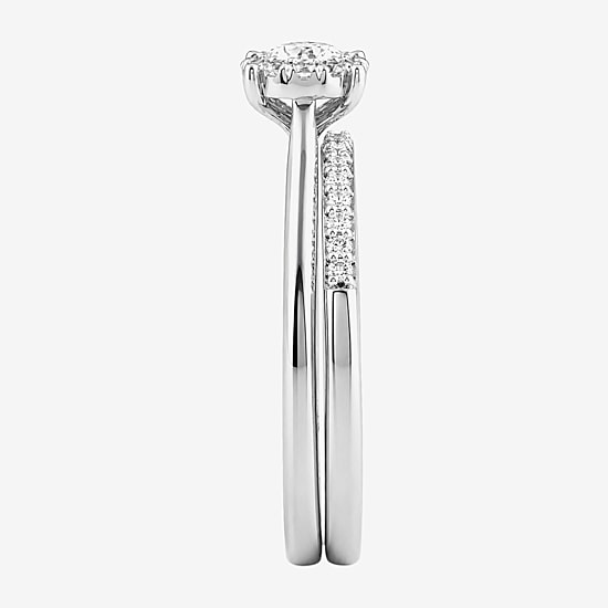 Surrounded by Love (H / I1-I2) Womens 1/2 CT. T.W. Lab Grown White Diamond Sterling Silver Round Halo Bridal Set