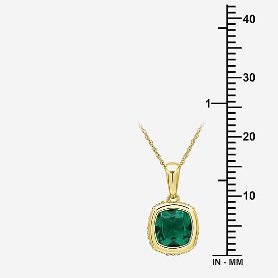 Womens Simulated Green Emerald 14K Gold Over Silver Square Pendant Necklace