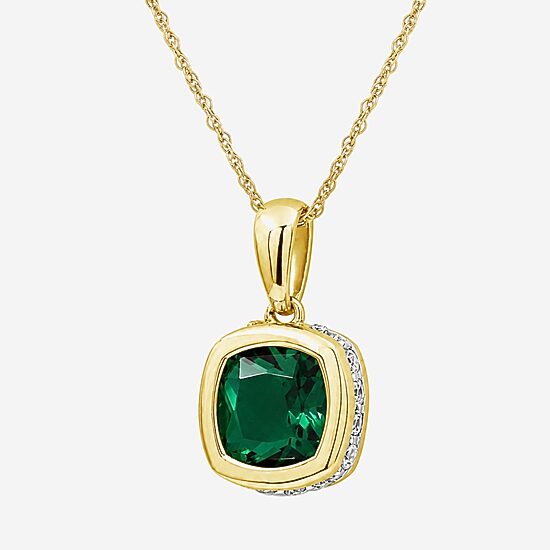 Womens Simulated Green Emerald 14K Gold Over Silver Square Pendant Necklace