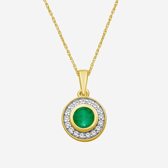 Womens 1/10 CT. T.W. Genuine Green Emerald 10K Gold Circle Pendant Necklace