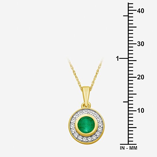 Womens 1/10 CT. T.W. Genuine Green Emerald 10K Gold Circle Pendant Necklace