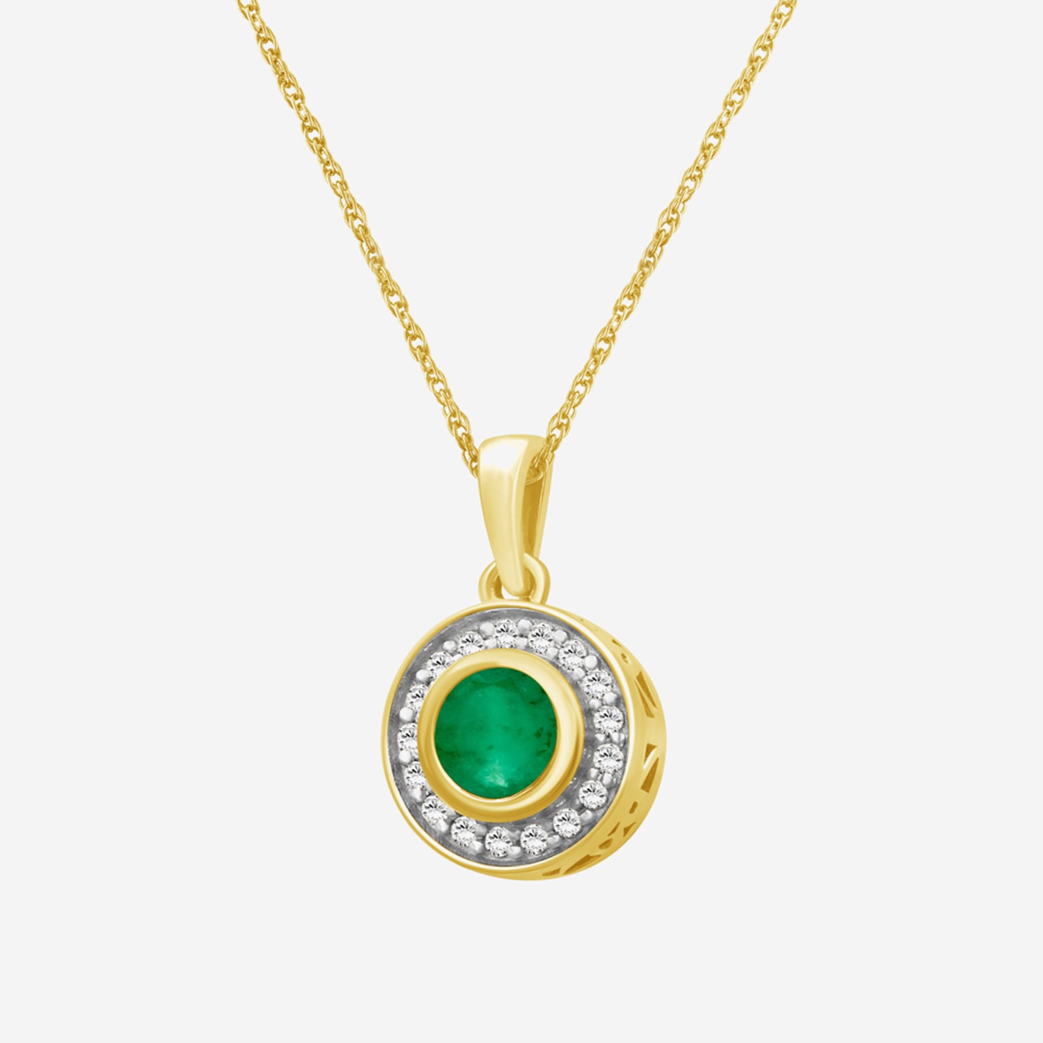Womens 1/10 CT. T.W. Genuine Green Emerald 10K Gold Circle Pendant