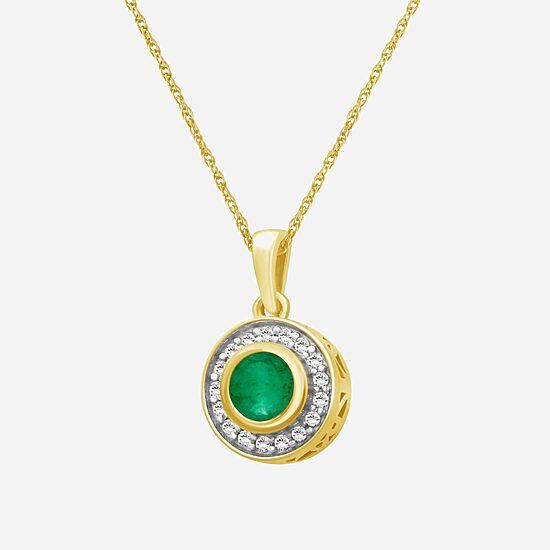 Womens 1/10 CT. T.W. Genuine Green Emerald 10K Gold Circle Pendant Necklace