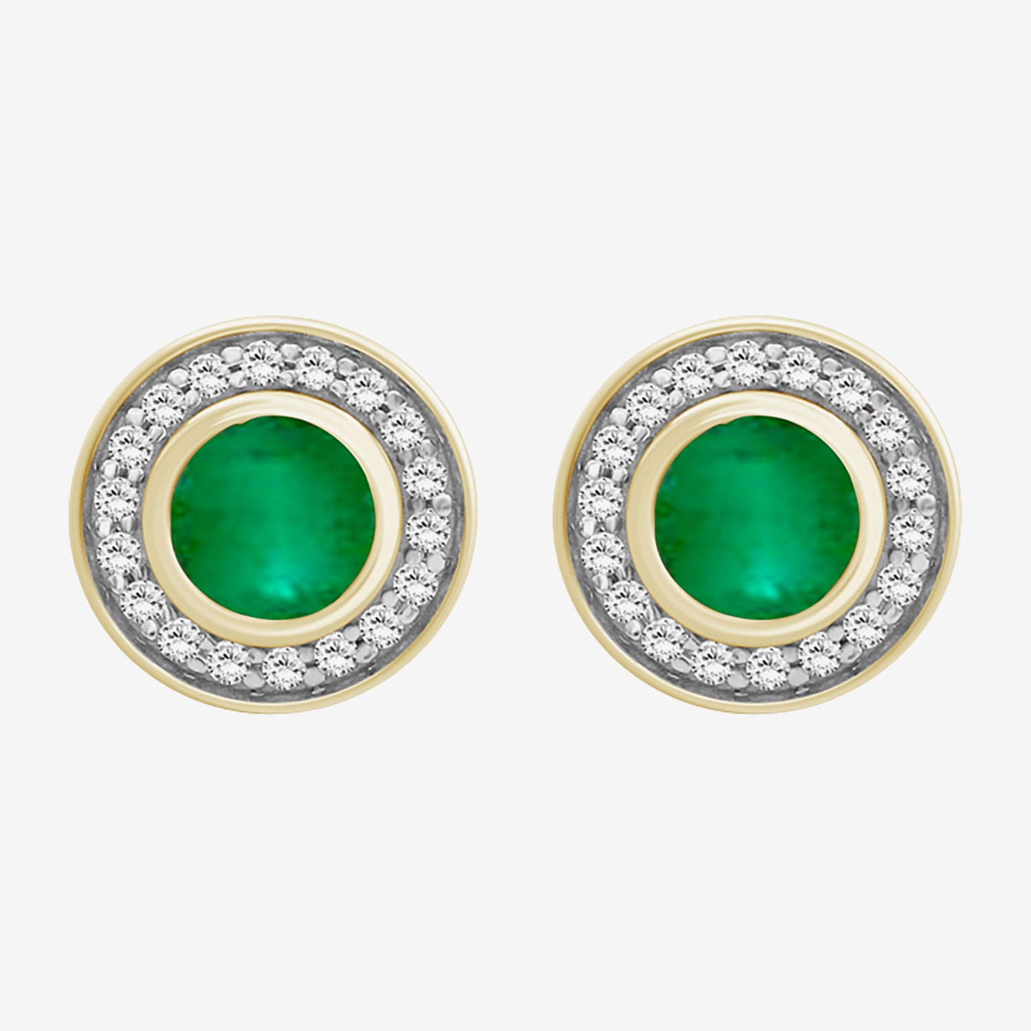 (I-J / I2-I3) 1/5 CT. Genuine Green Emerald 10K Gold 9mm Round Stud Earrings