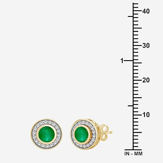 (I-J / I2-I3) 1/5 CT. Genuine Green Emerald 10K Gold 9mm Round Stud Earrings