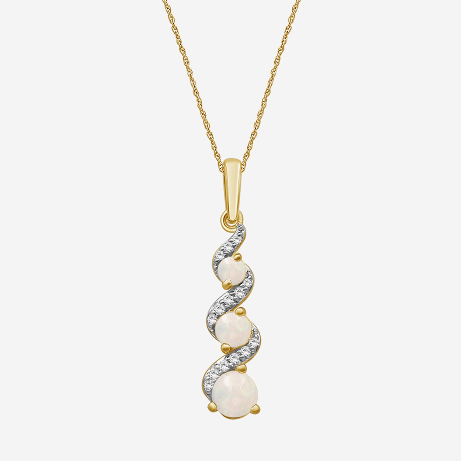 Womens Diamond Accent Genuine White Opal 10K Gold Pendant