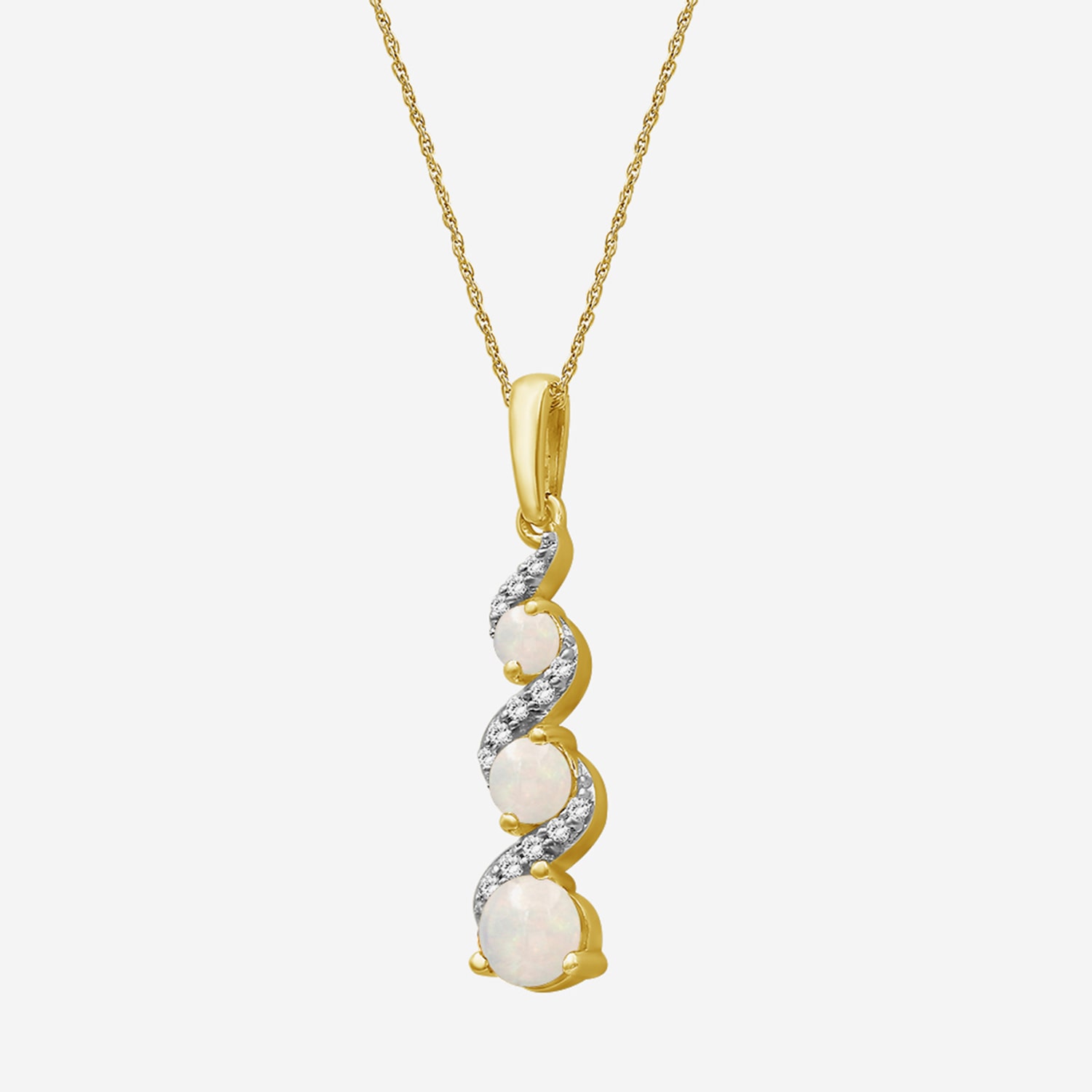Womens Diamond Accent Genuine White Opal 10K Gold Pendant