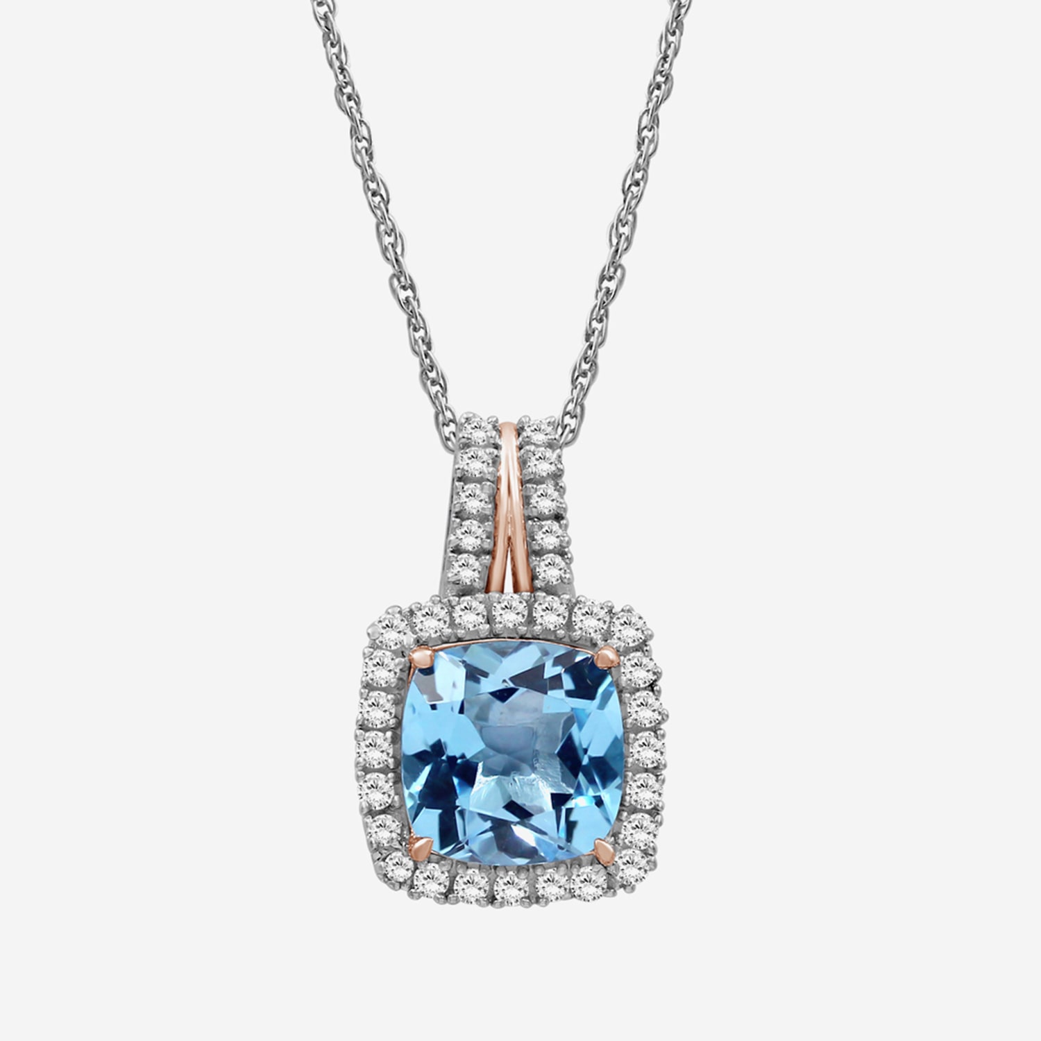 Womens Genuine Blue Topaz 10K Gold Square Pendant