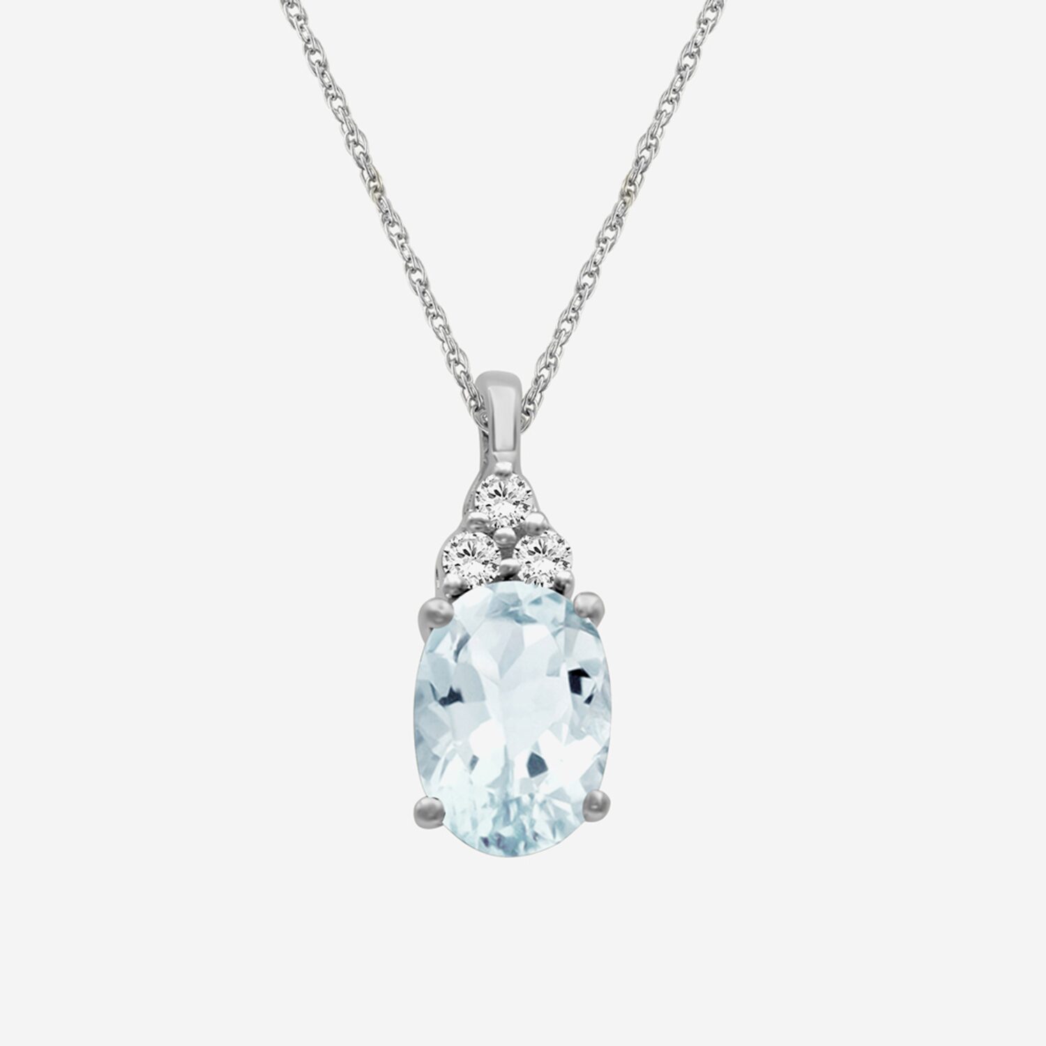 Womens Diamond Accent Genuine Blue Aquamarine 10K Gold Oval Pendant