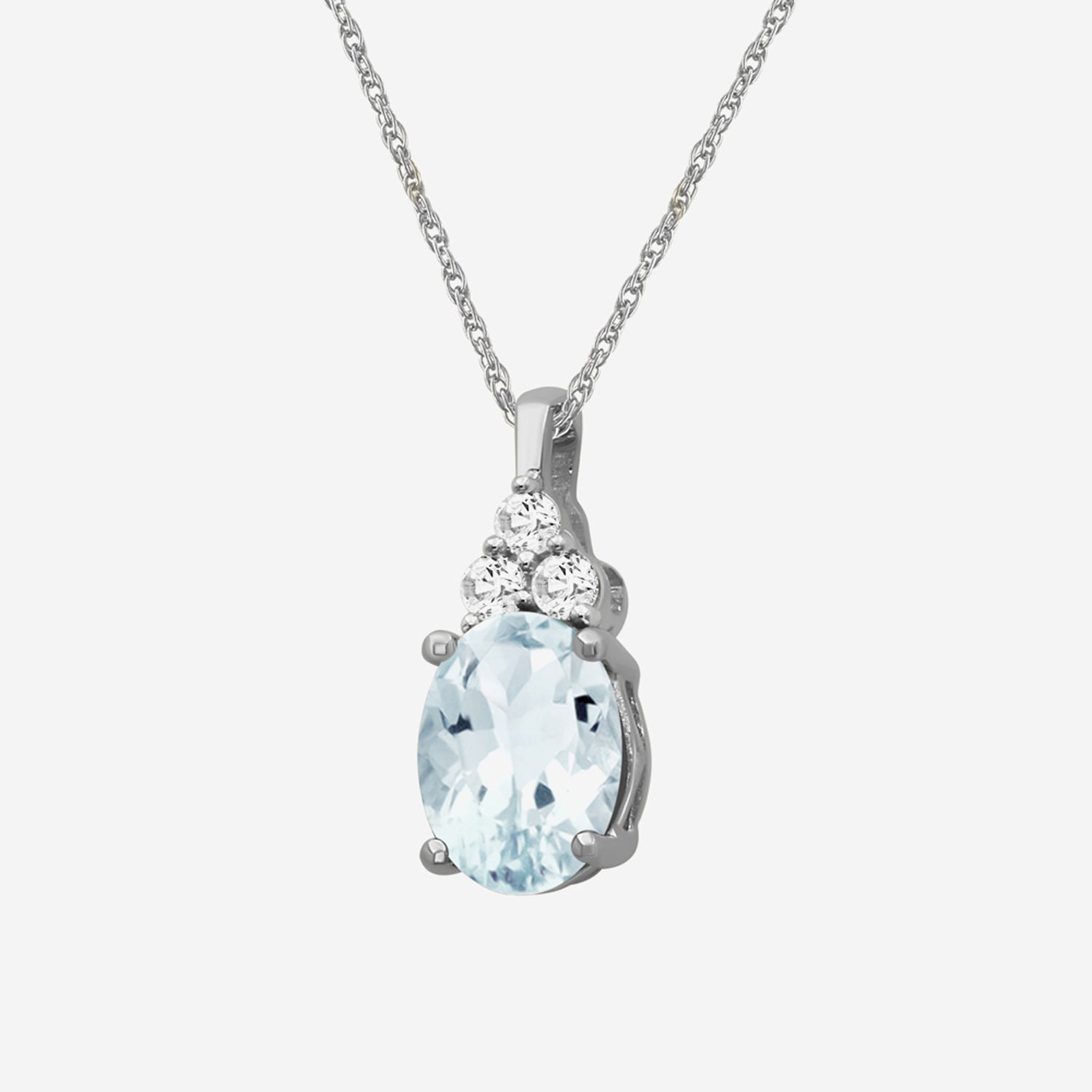 Womens Diamond Accent Genuine Blue Aquamarine 10K Gold Oval Pendant