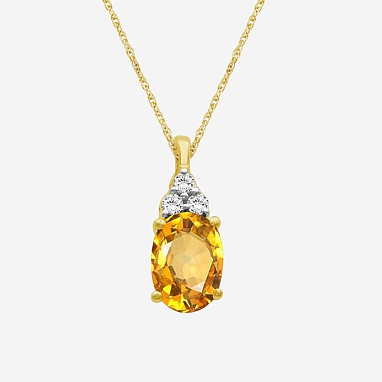Womens Diamond Accent Genuine Yellow Citrine 10K Gold Oval Pendant