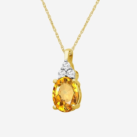 Womens Diamond Accent Genuine Yellow Citrine 10K Gold Oval Pendant