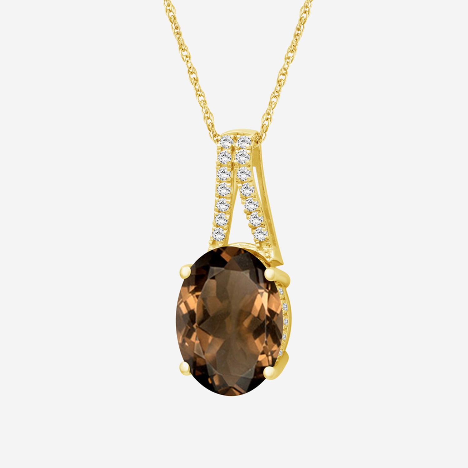 Womens Genuine Brown Quartz 14K Gold Over Silver Oval Pendant