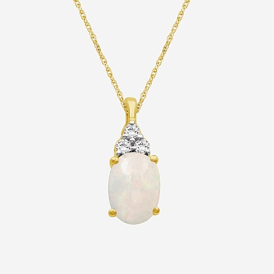 Womens Diamond Accent Genuine Gemstone 10K Gold Oval Pendant