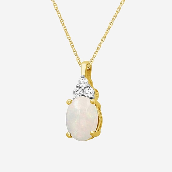 Womens Diamond Accent Genuine Gemstone 10K Gold Oval Pendant