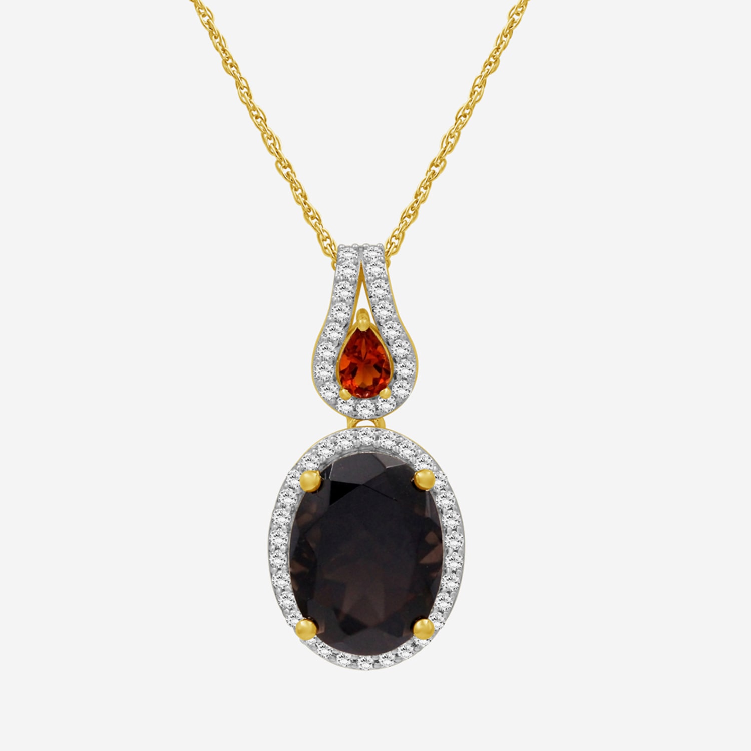 Womens Genuine Brown Quartz 14K Gold Over Silver Oval Pendant