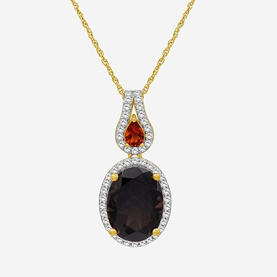 Womens Genuine Brown Quartz 14K Gold Over Silver Oval Pendant Necklace