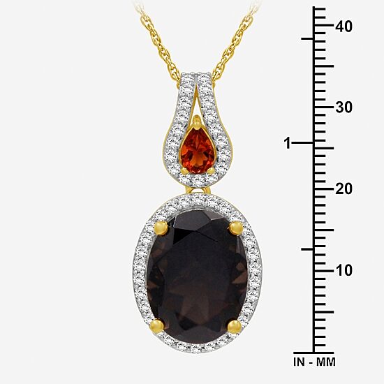 Womens Genuine Brown Quartz 14K Gold Over Silver Oval Pendant Necklace