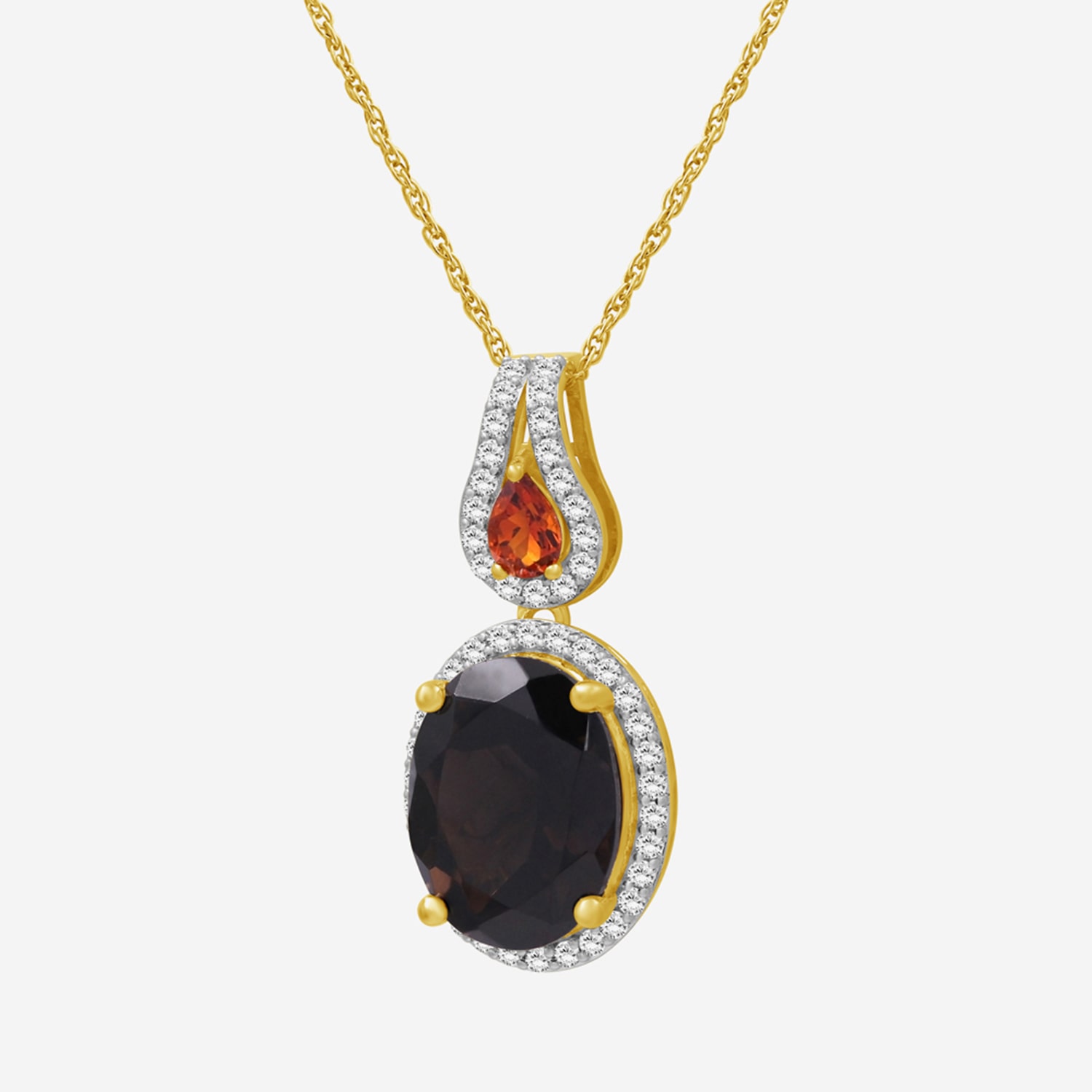 Womens Genuine Brown Quartz 14K Gold Over Silver Oval Pendant