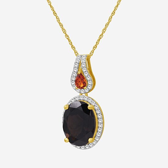 Womens Genuine Brown Quartz 14K Gold Over Silver Oval Pendant Necklace