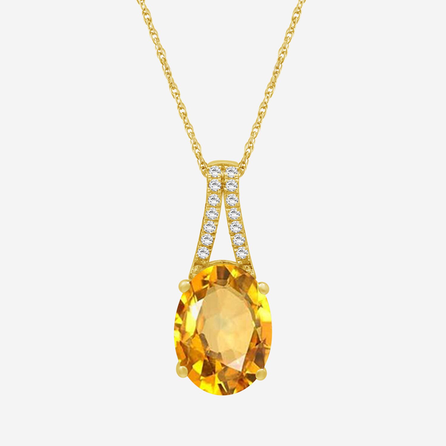 Womens Genuine Yellow Citrine 14K Gold Over Silver Oval Pendant