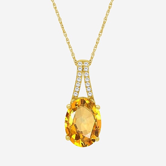 Womens Genuine Yellow Citrine 14K Gold Over Silver Oval Pendant