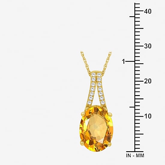 Womens Genuine Yellow Citrine 14K Gold Over Silver Oval Pendant