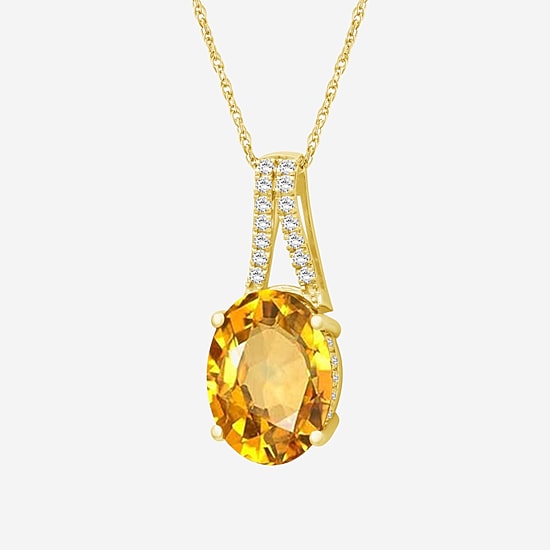 Womens Genuine Yellow Citrine 14K Gold Over Silver Oval Pendant