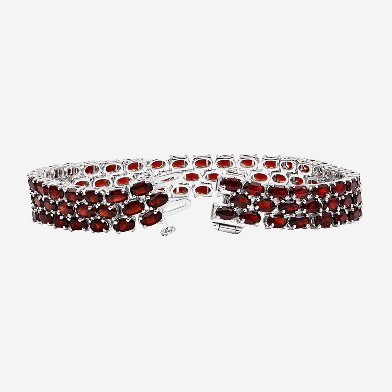 Womens Genuine Red Garnet Sterling Silver Tennis Bracelet