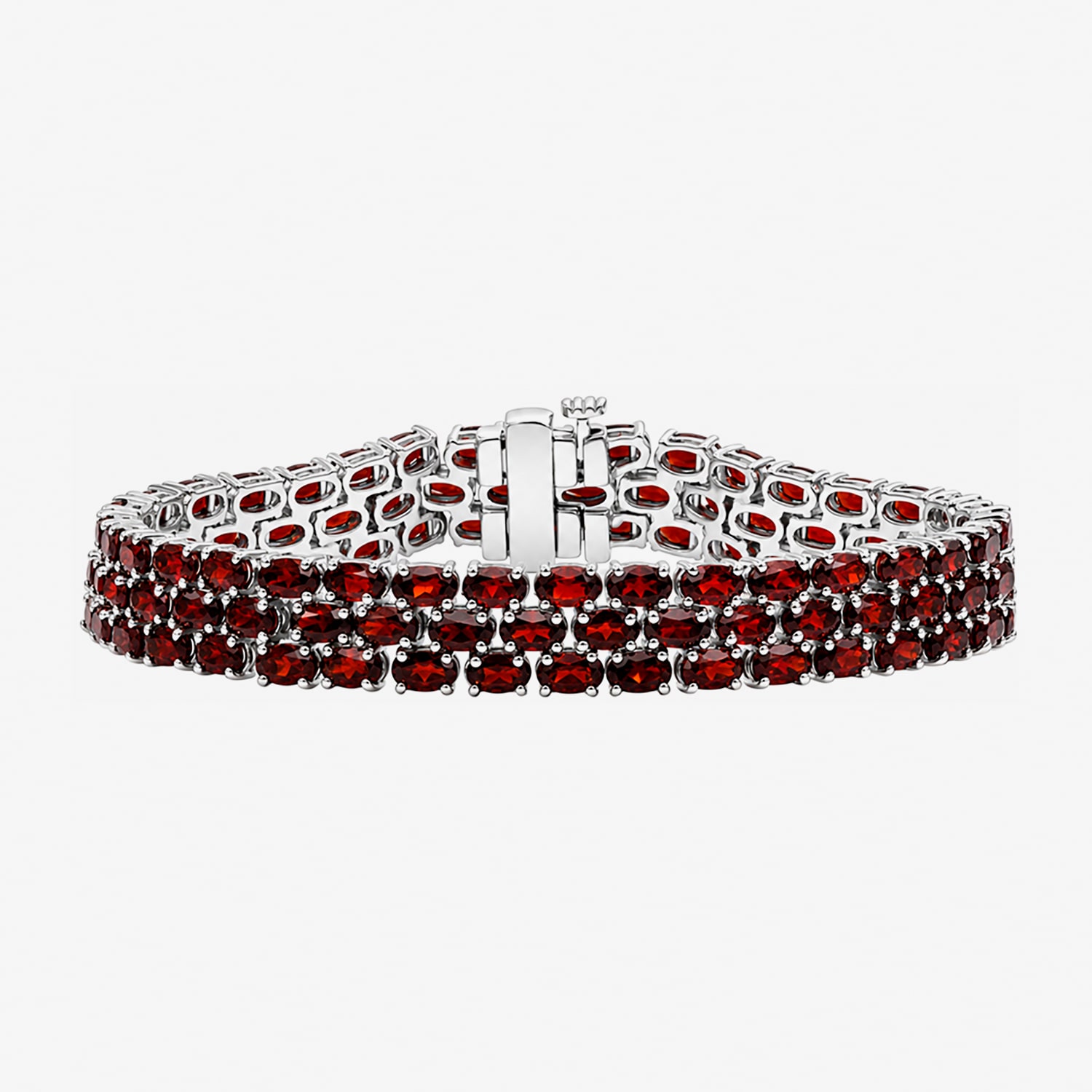 Womens Genuine Red Garnet Sterling Silver Tennis Bracelet