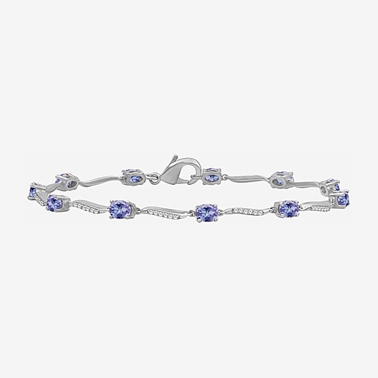 (I-J / I2-I3) Womens Genuine Gemstone 10K White Gold Solid Chain Bracelet