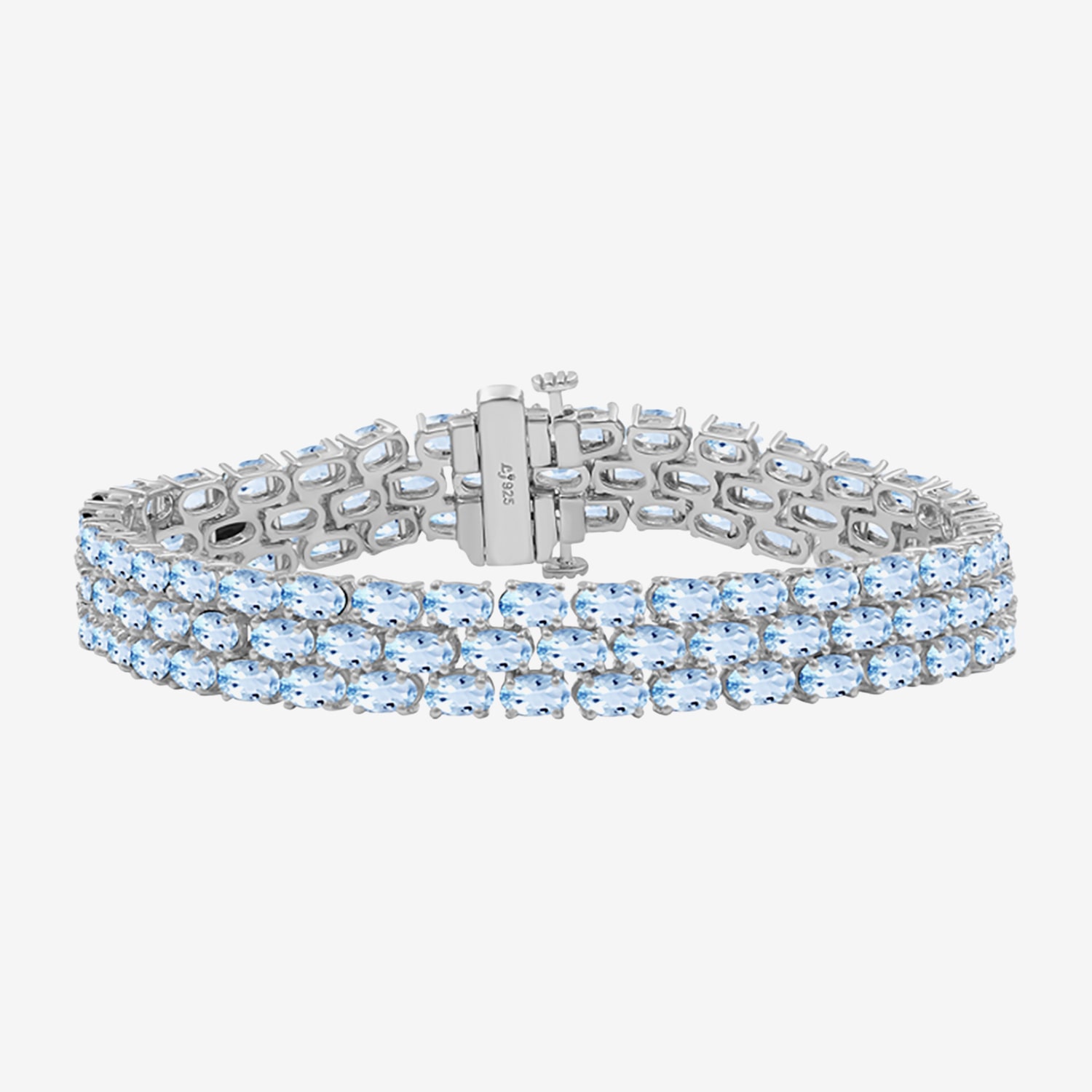 Womens Genuine Blue Topaz Sterling Silver Tennis Bracelet