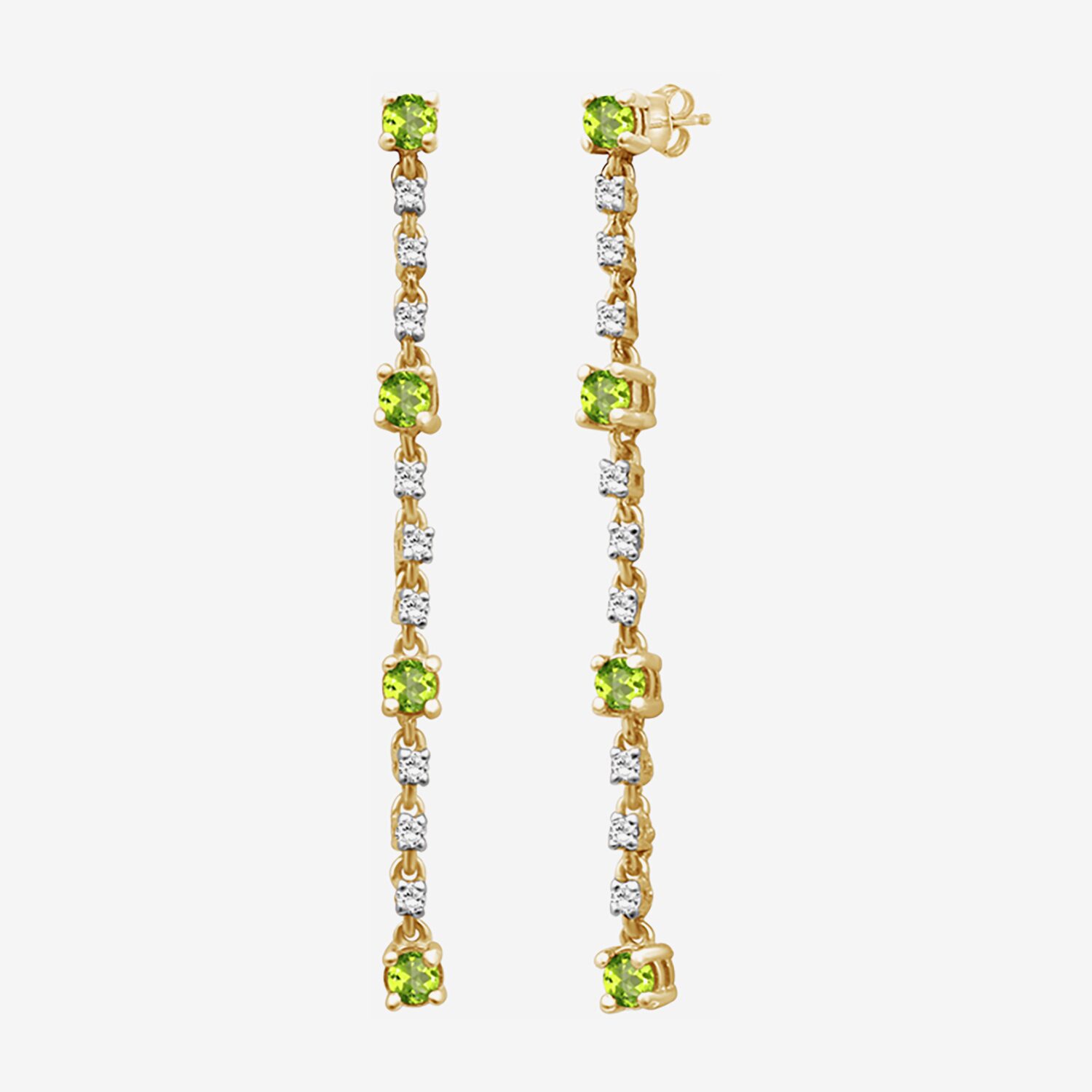 (I-J / I2-I3) Womens Diamond Accent Genuine Green Peridot 10K Gold Hypoallergenic Drop Earrings
