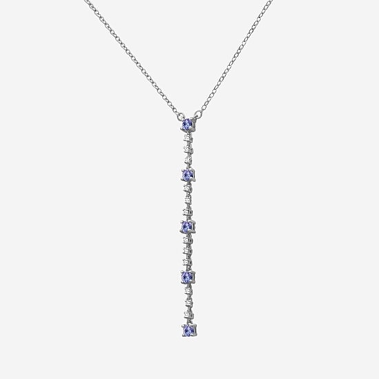 (I-J / I2-I3) Womens Genuine Gemstone 10K White Gold Hypoallergenic 18 Inch Y Necklace