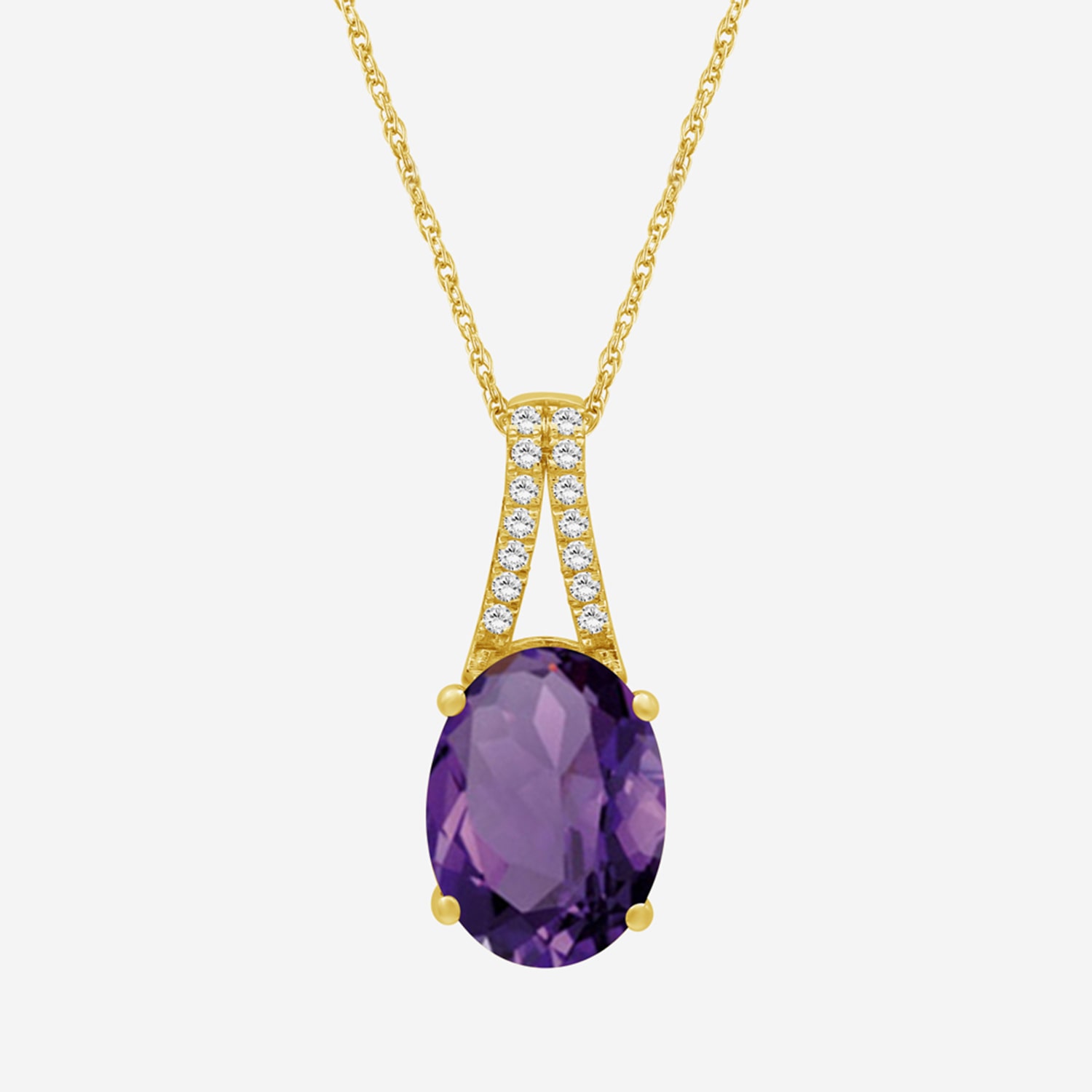 Womens Genuine Purple Amethyst 14K Gold Over Silver Oval Pendant
